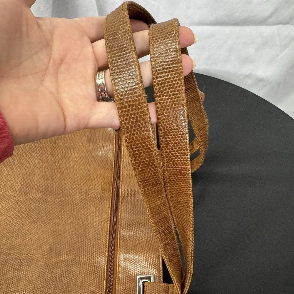 Coldwater Creek Reptile Print Divided Tote‎ w/Braided Keychain FOB, Brown